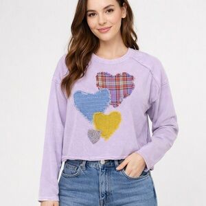 Mittoshop Lavender Heart Patch Long Sleeve Sweater